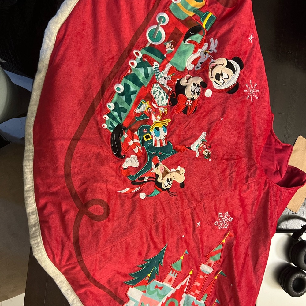 Red Christmas Tree Skirt with Disney and Friends